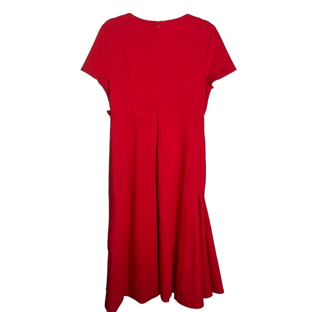 Fehaute Dress Size 8 Red Midi A-line Waist Twist Day To Night Ruffled Asymmetric - Picture 4 of 12